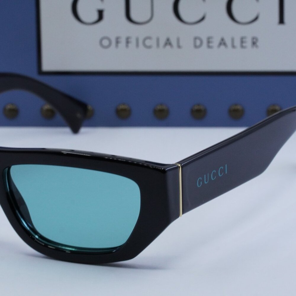 Gucci GG1134S 004 Men Rectangle Sunglasses - Black / Green - Picture 2 of 12